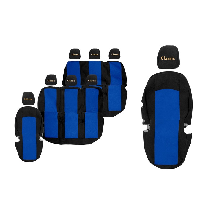 Huse scaune F-CORE, 8 locuri, 3 randuri, Albastru, set