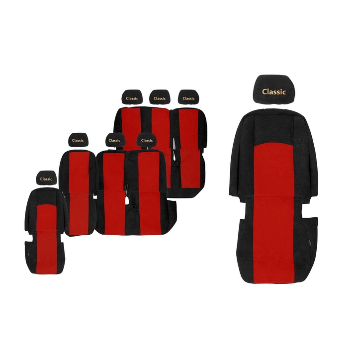 Huse scaune auto F-CORE, set 8 piese, 3 randuri, rosu