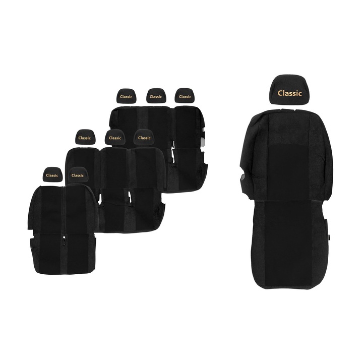 Huse scaune F-CORE, set 9 piese, 3 randuri, negru, pentru Renault Trafic II, Opel Vivaro I, Nissan Primastar