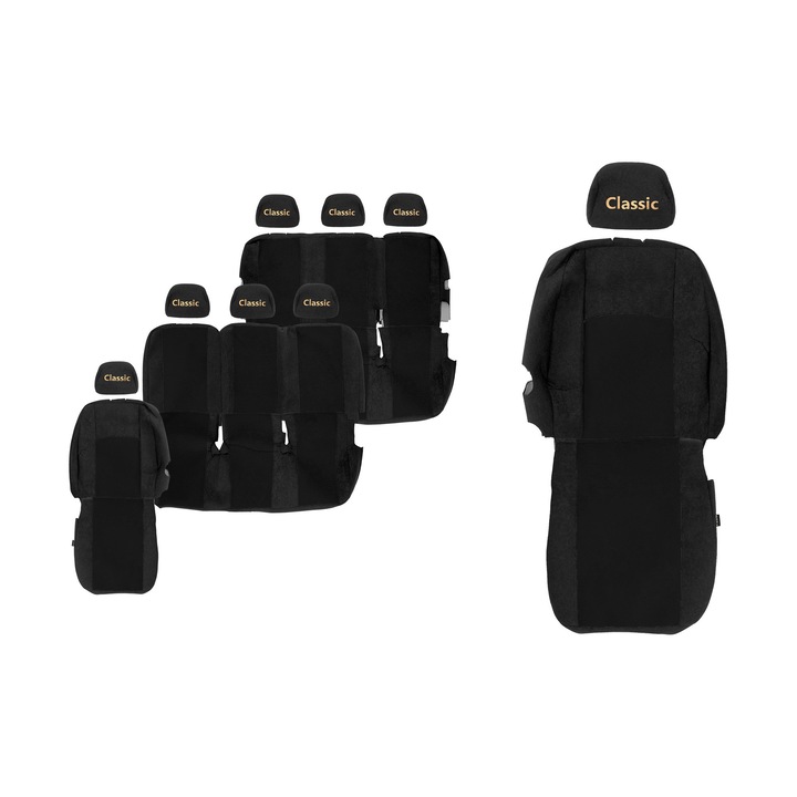 Huse scaune F-CORE, set 8 piese, negru, pentru Renault Trafic II, Opel Vivaro I, Nissan Primastar
