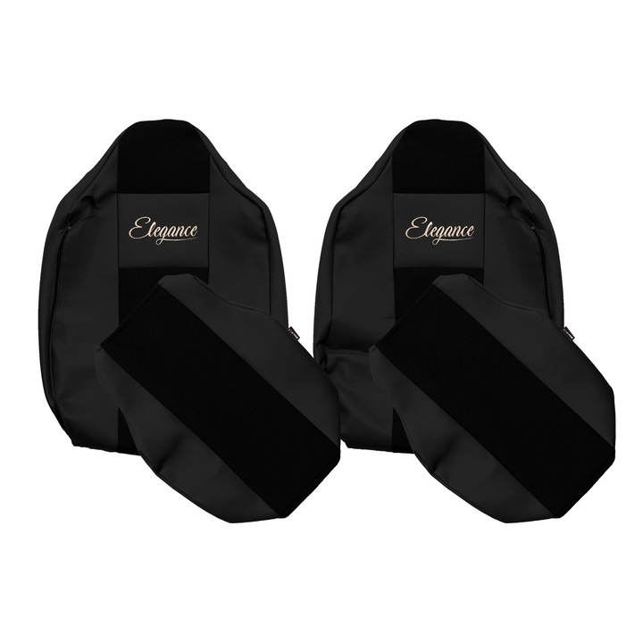 Huse scaune F-CORE Elegance S, 2 piese, pentru RENAULT T, negru, material textil si piele ecologica
