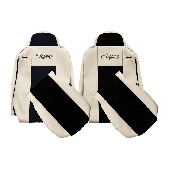 Huse scaune F-CORE ELEGANCE S, set 2 piese, piele ecologică, sampanie, pentru IVECO STRALIS