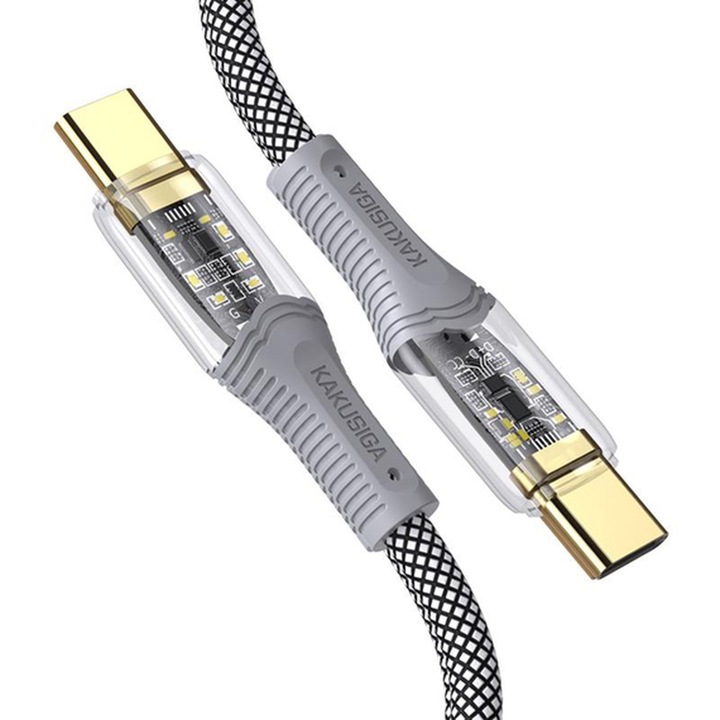 Kakusiga KSC-809 USB-C 60W QC3.0 adat- és töltőkábel, fonott, 1m, fekete