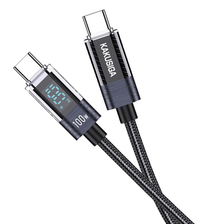 Cablu Date si Incarcare Kakusiga KSC-971 USB-C 100W QC3.0, Brodat, 1m, Negru