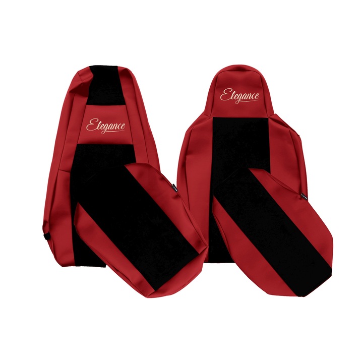 Huse scaune camioane, F-CORE, set 2 piese, rosu, tetiera integrata sofer si pasager