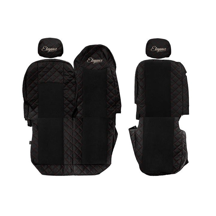 Huse scaune F-CORE ELEGANCE Q, set 3 piese, negru/roșu, pentru RENAULT MASTER III, OPEL MOVANO B, NISSAN NV400