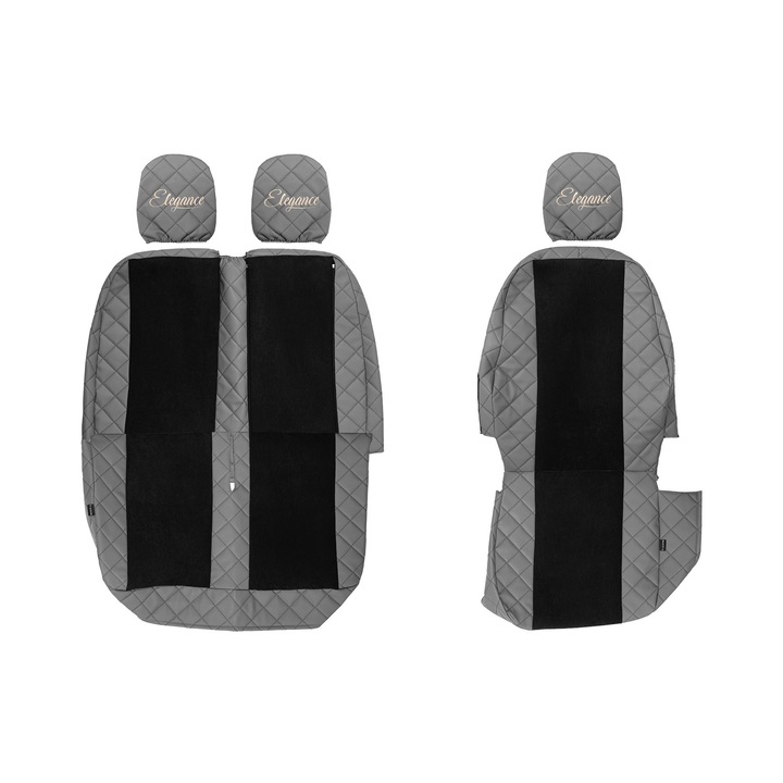 Huse scaune F-CORE ELEGANCE Q, set 3 piese, Gri, compatibile cu FIAT DUCATO, PEUGEOT BOXER, CITROEN JUMPER