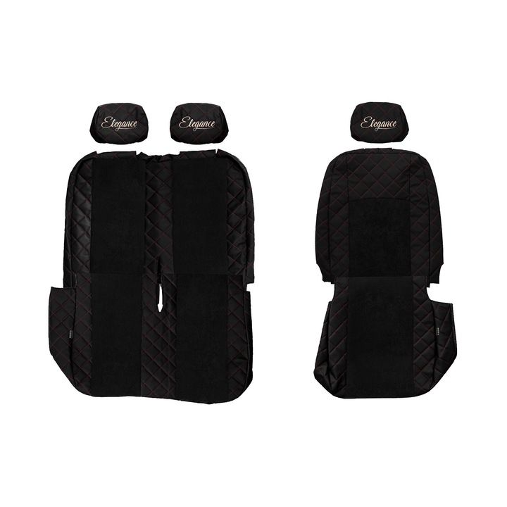 Huse scaune F-CORE ELEGANCE Q, set 3 piese, Negru/Rosu, pentru Volkswagen Transporter T5/T6