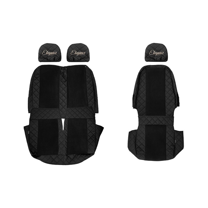 Huse scaune F-CORE, set 3 piese, Negru, pentru Volkswagen Crafter I 01.06-12.16, scaun pasager dublu 1+2, masa în spătarul dublu