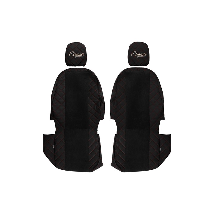 Huse scaune F-CORE Elegance Q, 2 piese, Negru/Rosu, compatibile cu FIAT, PEUGEOT, CITROEN