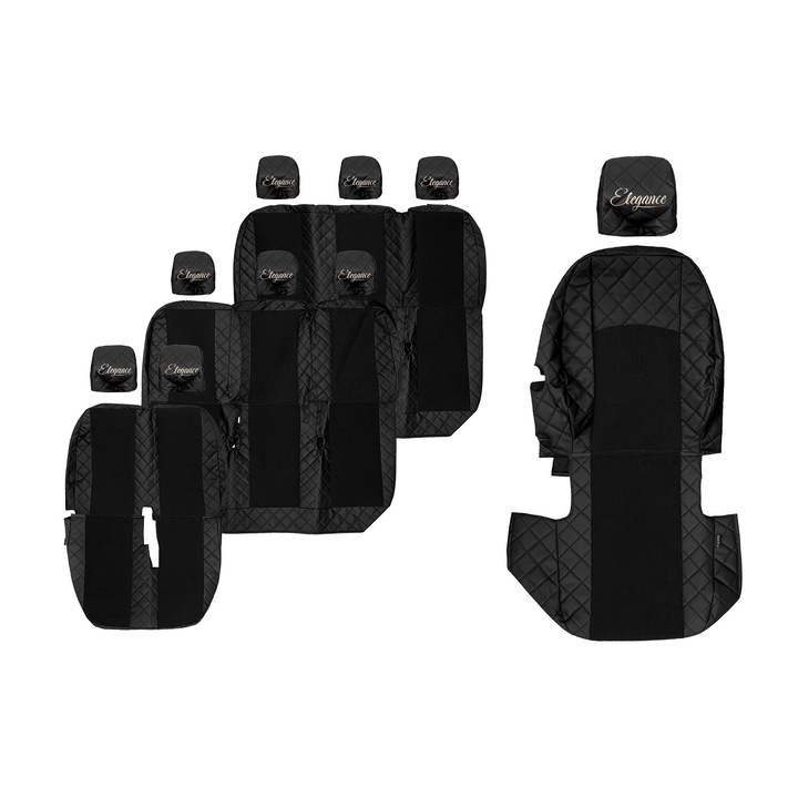 Huse scaune, F-CORE, set 9 piese, Negru, 3 randuri, pentru FIAT TALENTO, RENAULT TRAFIC III, OPEL VIVARO II, NISSAN NV300