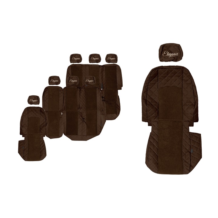 Huse scaune F-CORE set 8 piese, maro, 3 randuri, pentru Volkswagen Transporter T5/T6