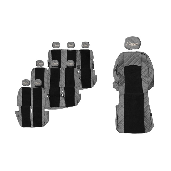 Huse scaune auto, F-CORE, set 9 piese, gri, 3 randuri