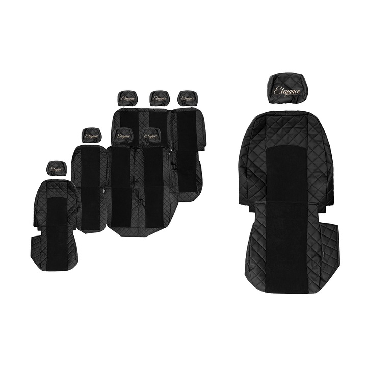 Huse scaune F-CORE set 8 piese pentru Volkswagen Transporter T5/T6, 3 randuri, Negru