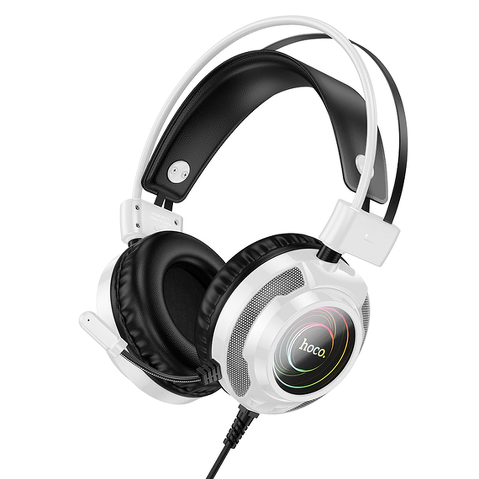 Hoco W110 Casti Cu Fir Over Ear, Jack 3.5mm, Cablu 2m, Gaming, Lumina Ambientala, Alb
