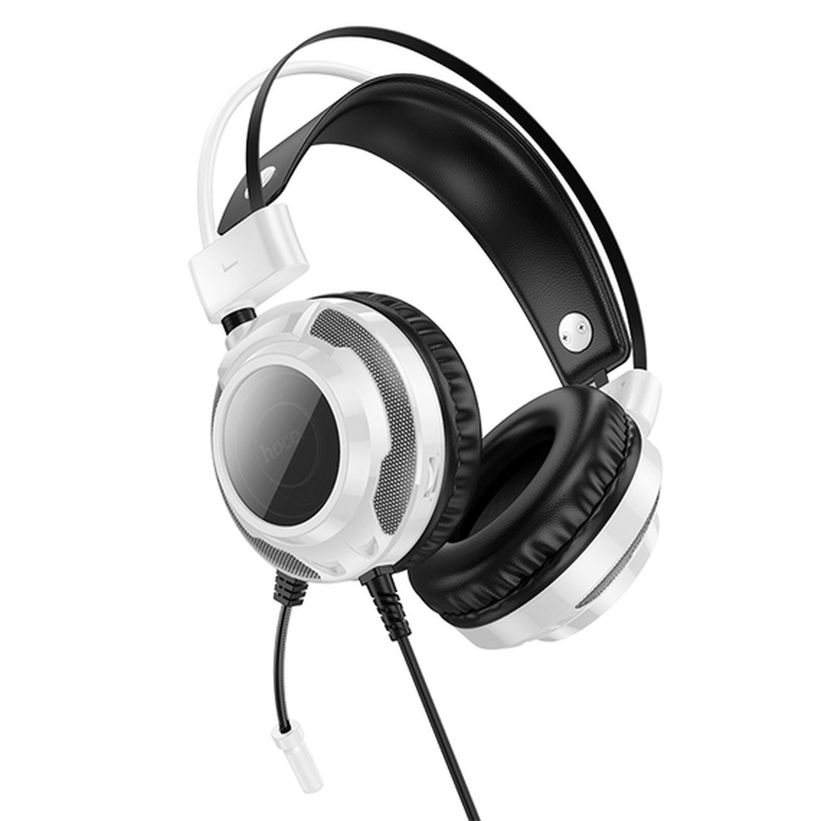Hoco W110 Casti Cu Fir Over Ear, Jack 3.5mm, Cablu 2m, Gaming, Lumina Ambientala, Alb