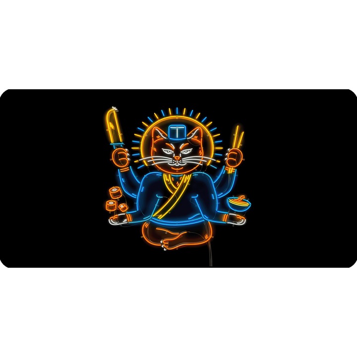 Mousepad Deskmat Sushi cat neon sign 800x400x4 mm margini cusute Oktane