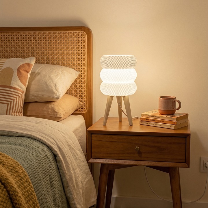 Veioza de masa Orion, Design Organic Texturat, Material Biodegradabil, Cablu Textil 4m, E14, 30cm