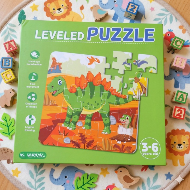 Carticica cu 3 Puzzle Magnetice, 3 Nivele - 9/12/16 piese, Lumea Dinozaurilor, 18x18cm, VisionXXI