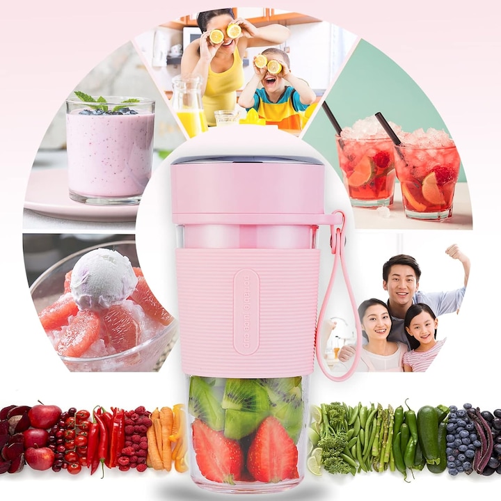 Blender Electric Portabil Reincarcabil USB 450 ml I Blender pentru smoothie-uri si shake-uri