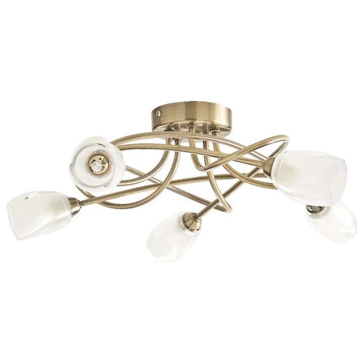 Плафониера, 5 x 28 W, златист, метал и стъкло Colours Egeria