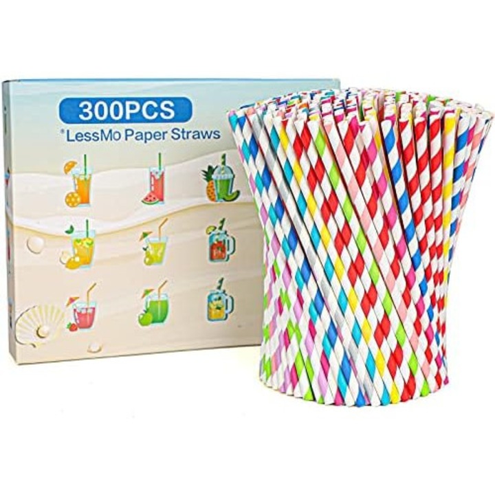 Paie de hartie reciclabile, 300 bucati, LessMo, ecologice, fara plastic, 10 stiluri diferite
