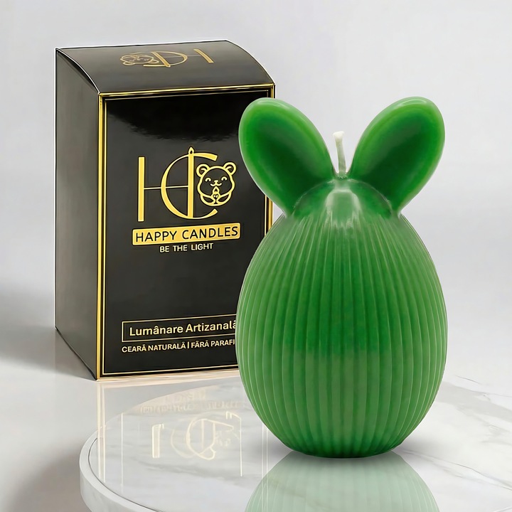 Свещ от естествен пчелен восък, Happy Candles, Великденско ушато яйце Модел 1, Лайм, Ръчна изработка, Великден, 75гр