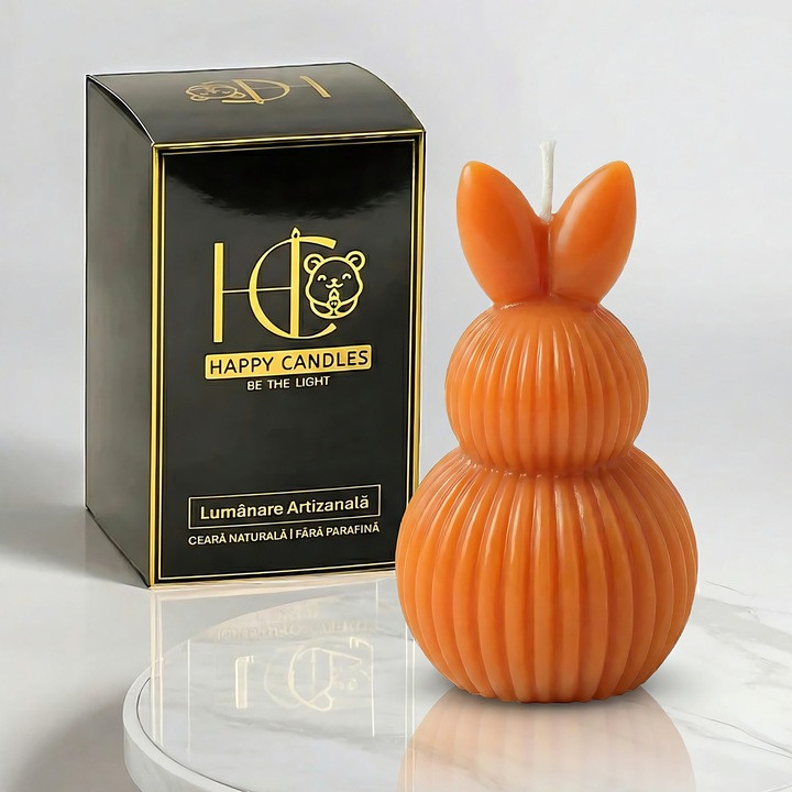 Свещ от естествен пчелен восък, Happy Candles, Великденско яйце с уши Модел 3, Тиква, Ръчно изработено, Великден, 70гр