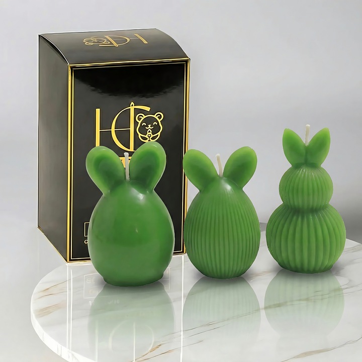 Свещи от естествен пчелен восък, Happy Candles, Комплект великденски яйца с ушички, Лайм, Ръчна изработка, 250гр