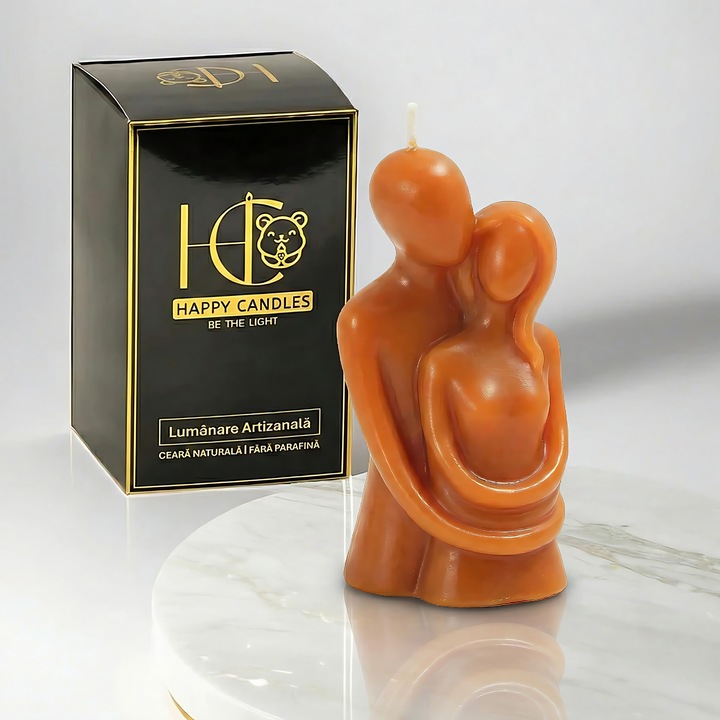Свещ от естествен пчелен восък, Happy Candles, прегърната двойка, тиква, ръчна изработка, Свети Валентин, 100g