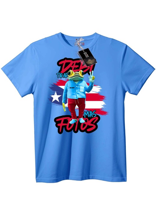 Tricou cu broască și semnul păcii, Albastru deschis, 6XL