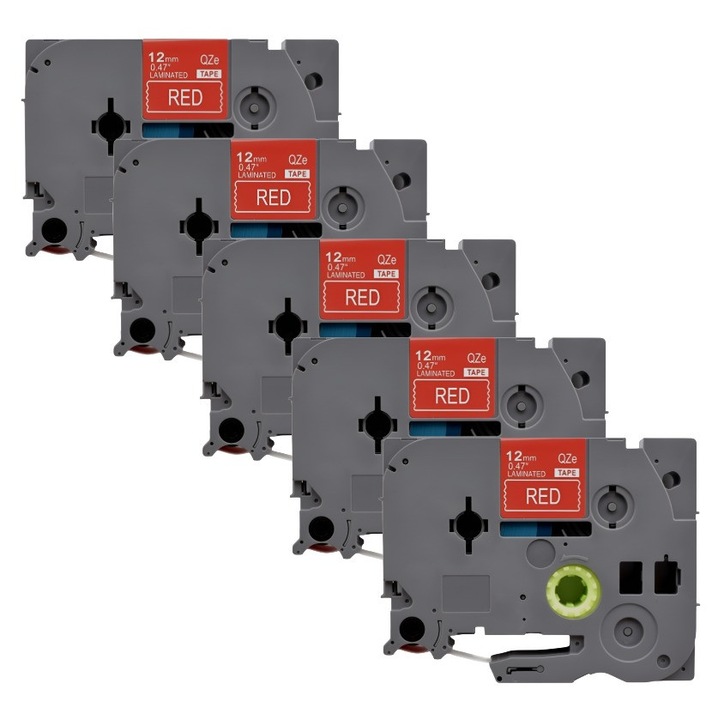Pachet 5 bucati banda laminata etichete compatibila Brother TZe-435, 12 mm alb pe rosu