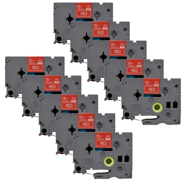 Pachet 10 bucati banda laminata etichete compatibila Brother TZe-435, 12 mm alb pe rosu