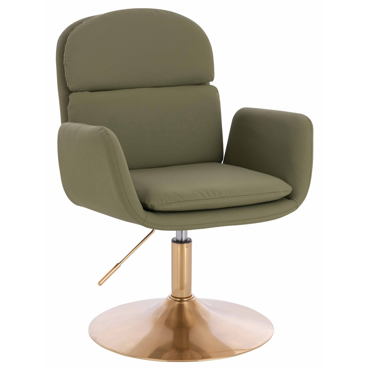 Scaun de birou, Votana, HR480N, Piele Ecologica Premium Soft, Baza Aurie, Khaki