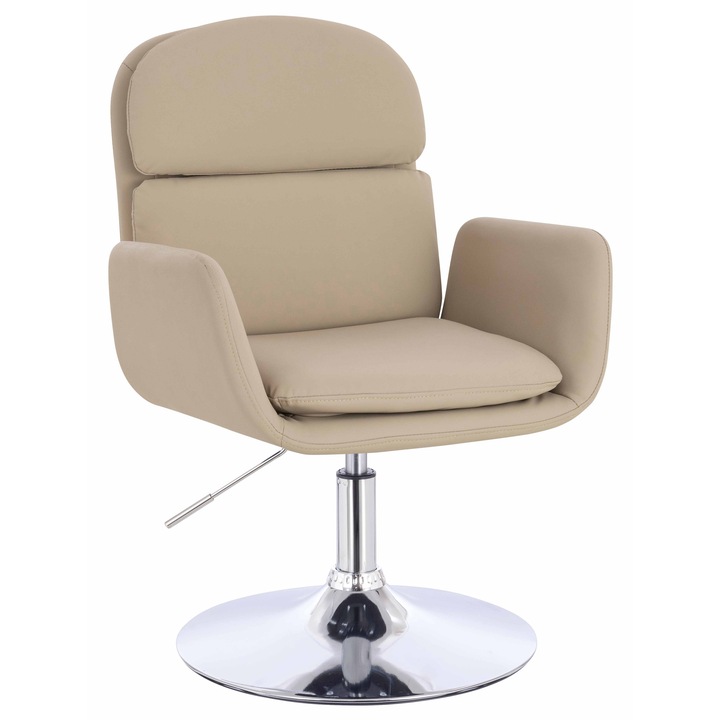 Scaun de birou, Votana, HR480N, Piele Ecologica Premium Soft, Baza Cromata, Crem