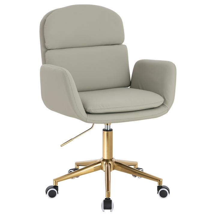 Scaun de birou, Votana, HR480K, Piele Ecologica Premium Soft, Baza Aurie, Culoarea Inului