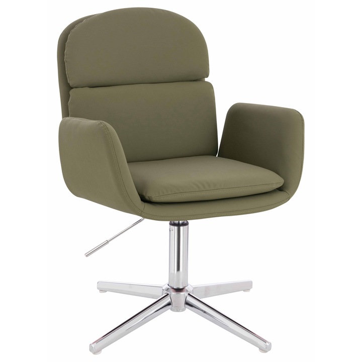 Scaun de birou, Votana, HR480CROSS, Piele Ecologica Premium Soft, Baza Cromata, Khaki