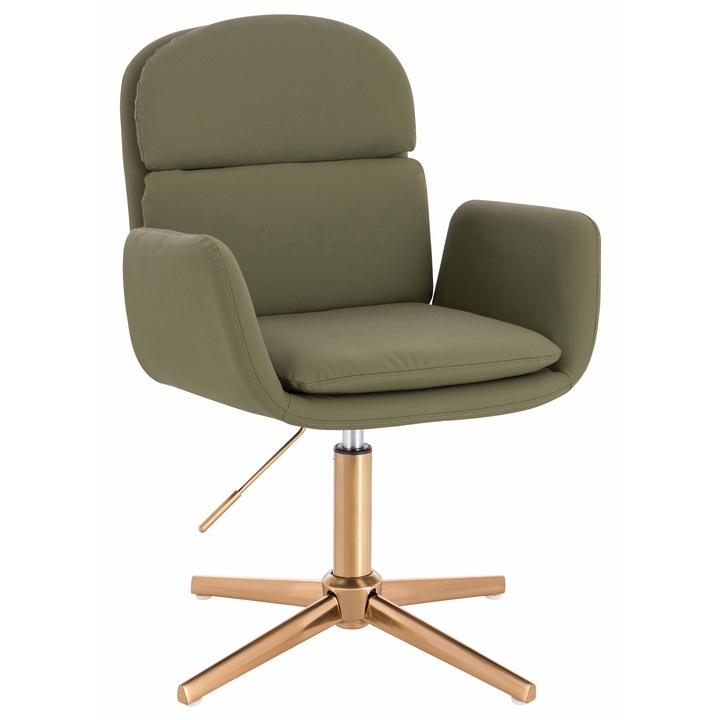 Scaun de birou, Votana, HR480K, Piele Ecologica Premium Soft, Baza Aurie, Khaki