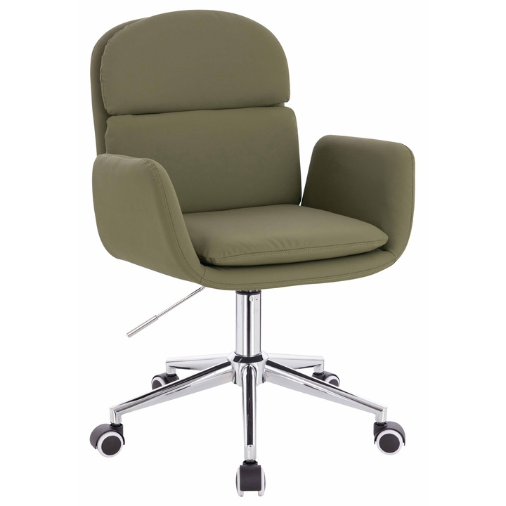 Scaun de birou, Votana, HR480K, Piele Ecologica Premium Soft, Baza Cromata, Khaki