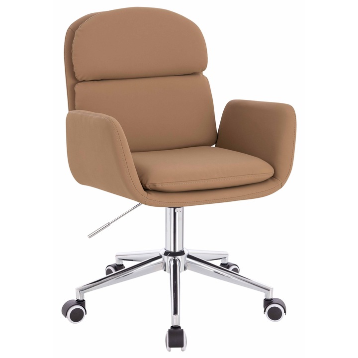 Scaun de birou, Votana, HR480K, Piele Ecologica Premium Soft, Baza Cromata, Carmel