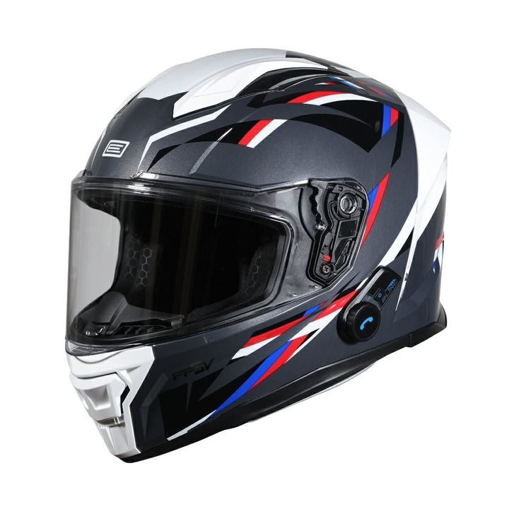 Casca moto integrala, Origine Pista+bluetooth, alb gri cool, marime L