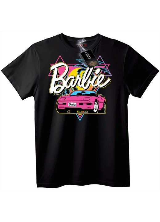 Tricou Barbie mașină roz retro, Negru