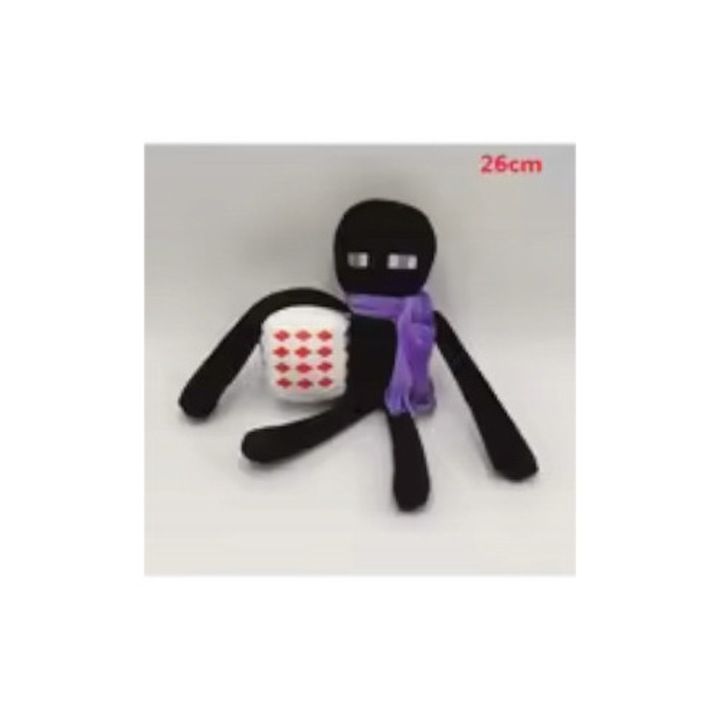 Maskota pluszowa Enderman 26 cm, fiolet, stil pixelat, jucarie de plus