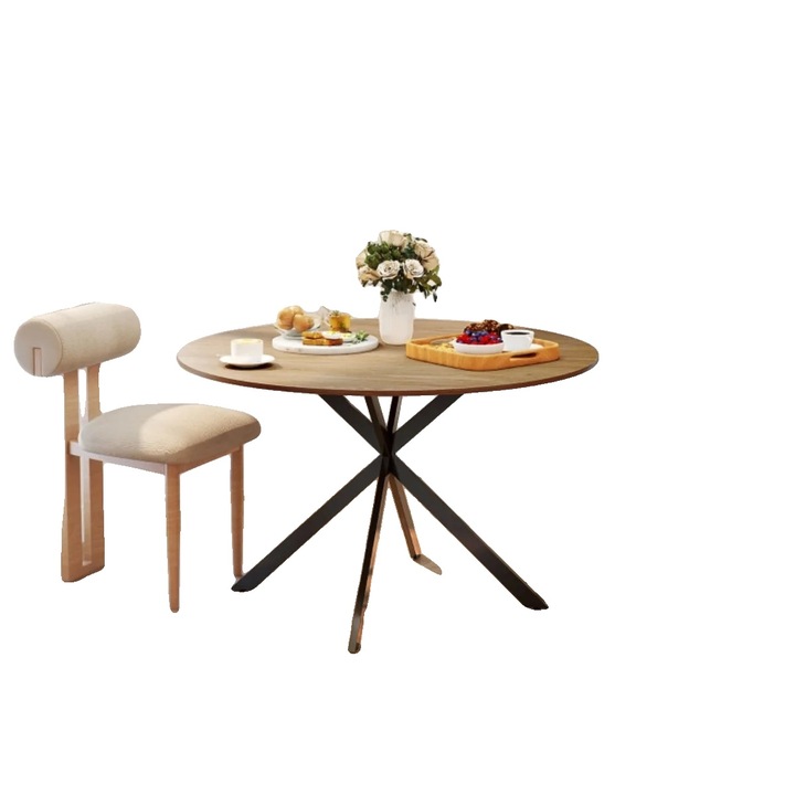 Маса за хранене, 120 см, 4 места, стоманени крака, меламинова повърхност, индустриален дизайн