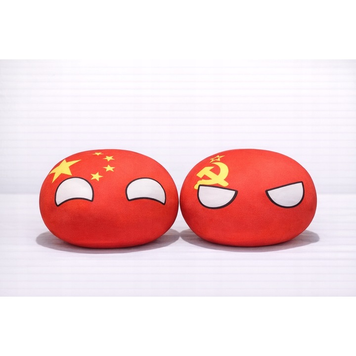 Set 2 Jucarii de Plus Countryball - China si ZSRR, 9-11 cm, culori rosii intense