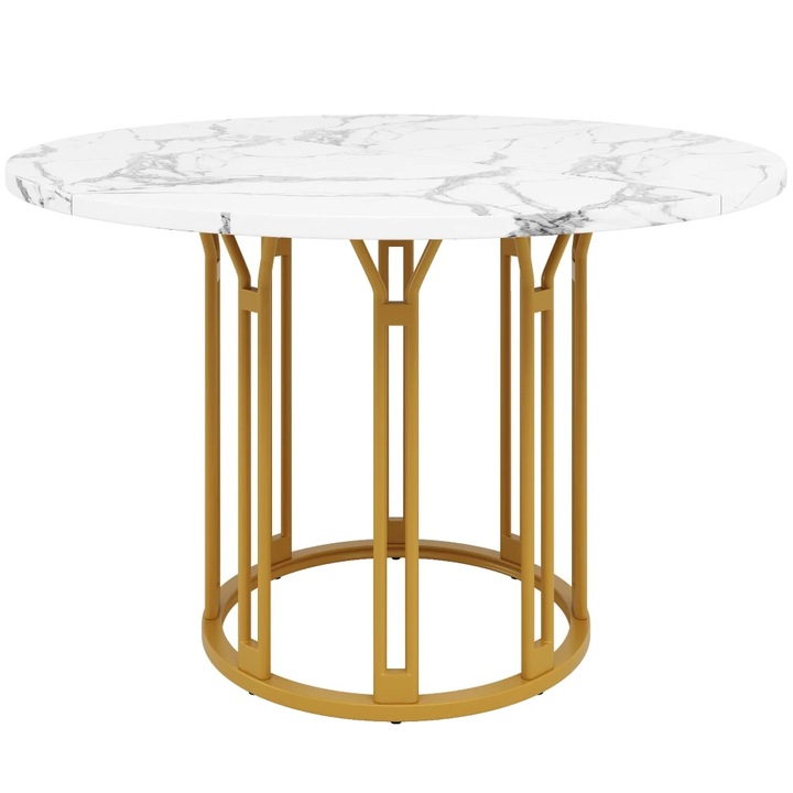 Маса за хранене, модел с мраморна повърхност, MDF и метал, златист, 60 инча диаметър