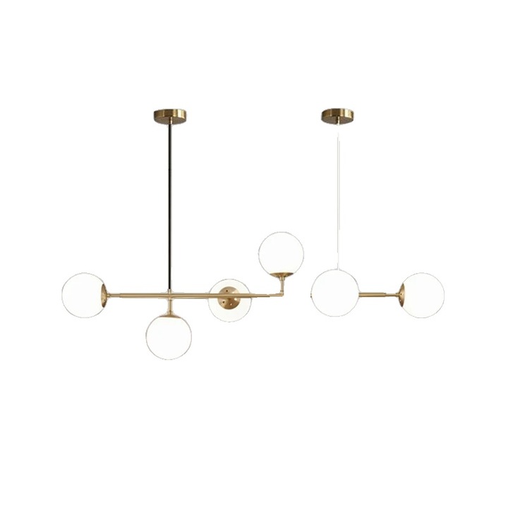 Модерна златна лустра, 130х100см, 6 източника на светлина, регулируема височина