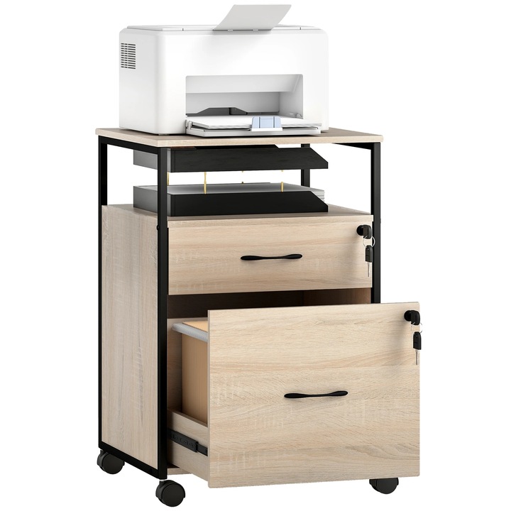 Dulap de birou, 2 sertare, Lemn, Negru