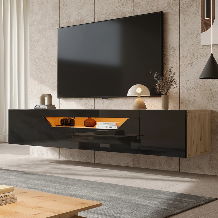 TV szekrény, 180x37x36cm, Fekete/Barna