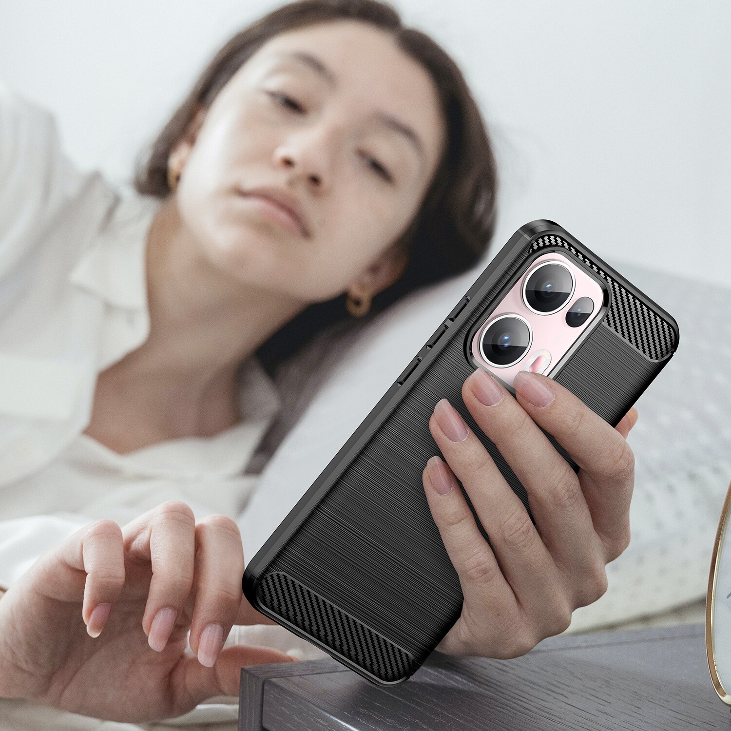 Husa telefon, pentru Oppo Reno 13 Pro 5G, De inalta calitate subtire si usoara periata confortabila TPU Soft Feel, Carbon Fiber Negru